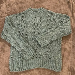Open knit mock neck sweater